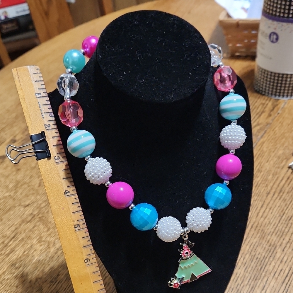 Playful Pink and Blue Beaded Jewelry Necklace